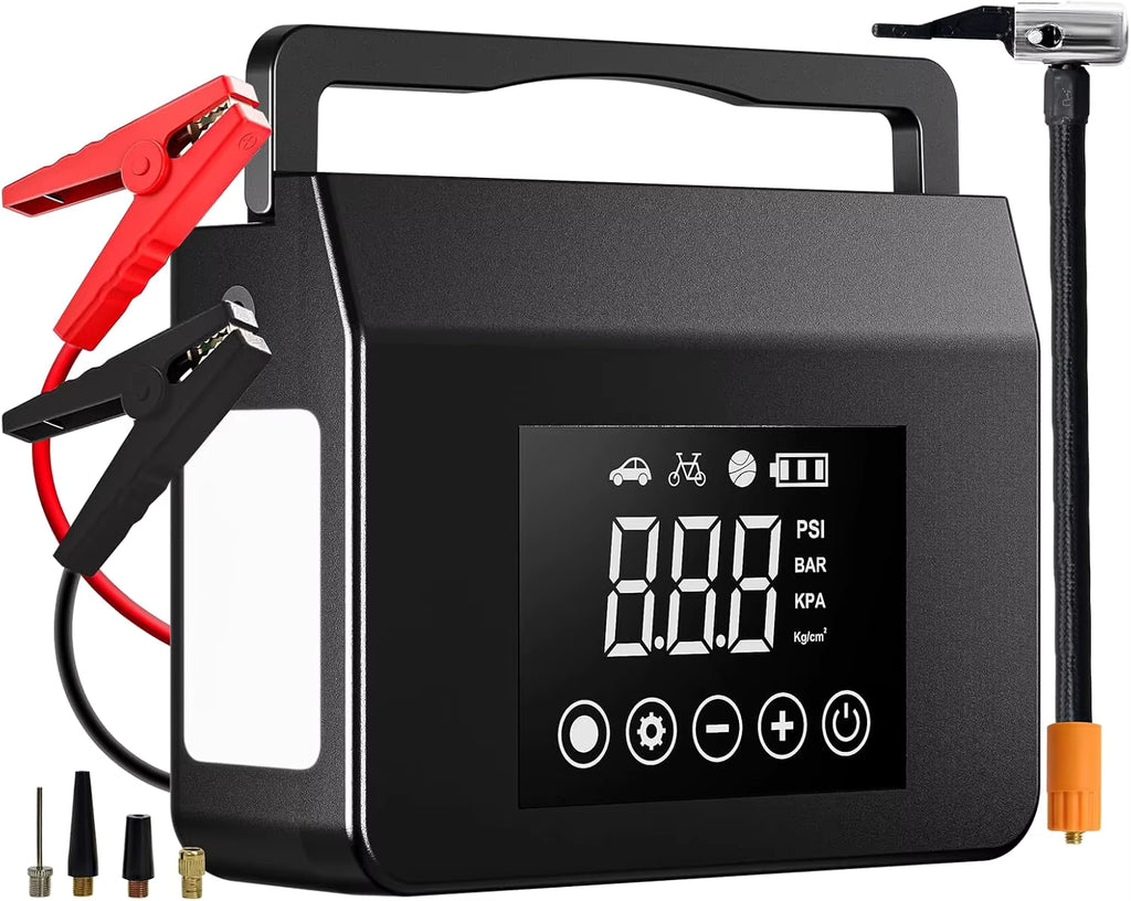 Portable Car Jump Starter, 4000A Car Battery Jump Starter with 150PSI Tire Inflator, 12V Car Battery Jump Starter, 15000mAh Power Bank, with LED Light
